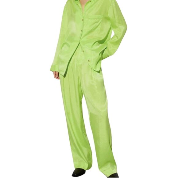 Mara Hoffman Marella Pants Lime Green Tencel Wide Leg Size 00 NWT - Picture 1 of 6